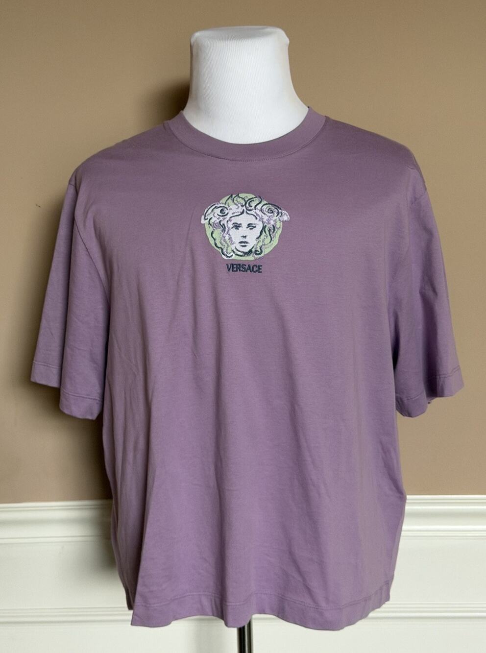 Versace Painted Medusa Embroidered T-Shirt Dusty Lavender Men 3XL 1015738 NWT